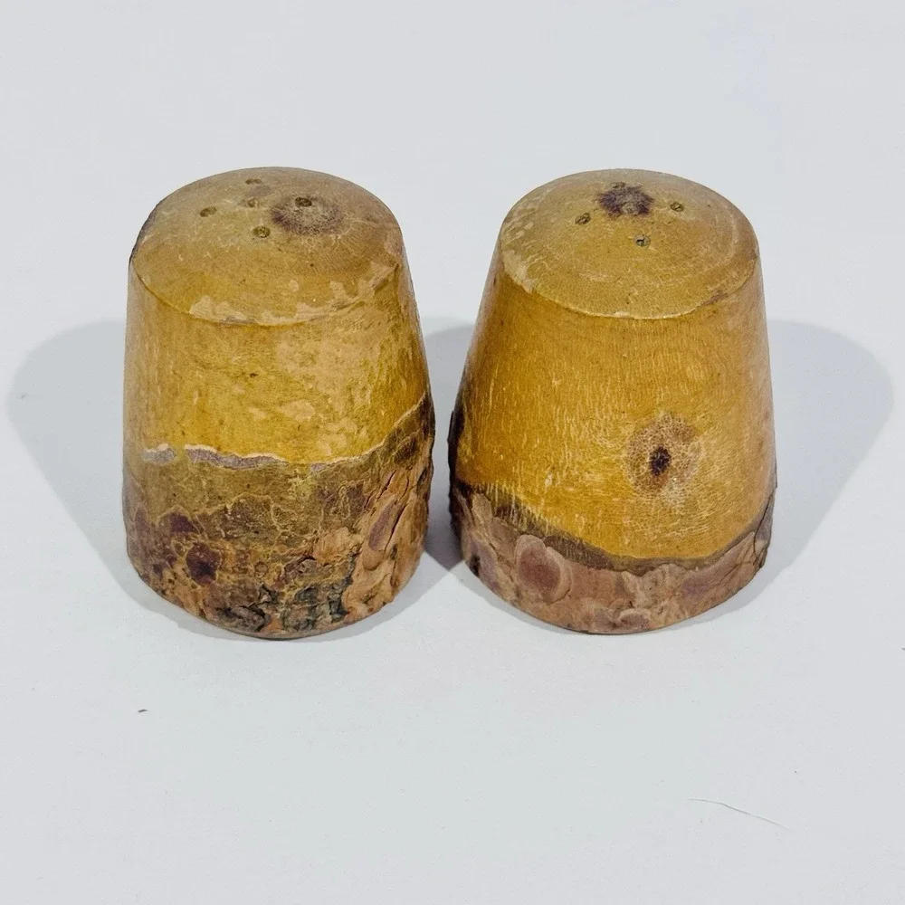 Vintage Salt & Pepper Shaker Set W Cork Stoppers Rustic‎ Pine Wood Bible Verse